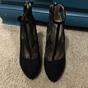 Black platform ankle boots with mesh detailing